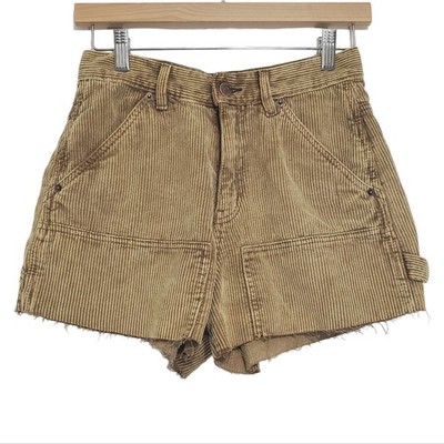 BDG Size 25 High Rise Carpenter Cut Off Raw Hem Corduroy Shorts Neutral Boho