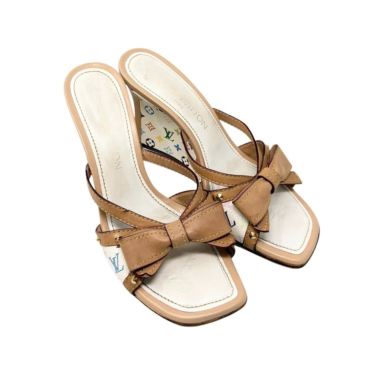 LOUIS VUITTON Vintage Monogram Multicolor Sandals Heels #36