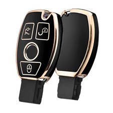 Elohei For Mercedes Benz Key Fob Cover Premium Soft Tpu Gold Edge Black