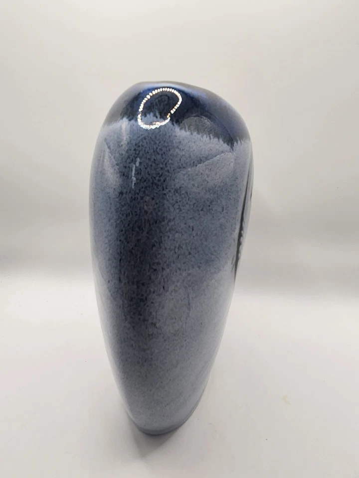 "Florero de cerámica William Crutchfield Studio 8"" azul gris esmalte por goteo abstracto moderno" Foto 3 de 4