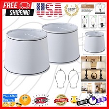 White Bedside Lamp Shades Set of 2 Replacement, Fabric Lampshades for Table L...