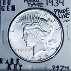 1934 P BU GEM PEACE SILVER DOLLAR UNC MS+++ U.S. MINT RARE KEY COIN 9974