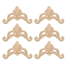 6Pcs Wood Carved Appliques Unpainted Decorative Corner Carving Decals 4cm x 4cm