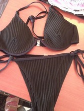 ribbed underwired bikini top bra size medium side ties
