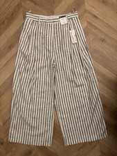 M&S Wide Leg Linen Blend Striped Trousers Womens UK 12 Short BNWT