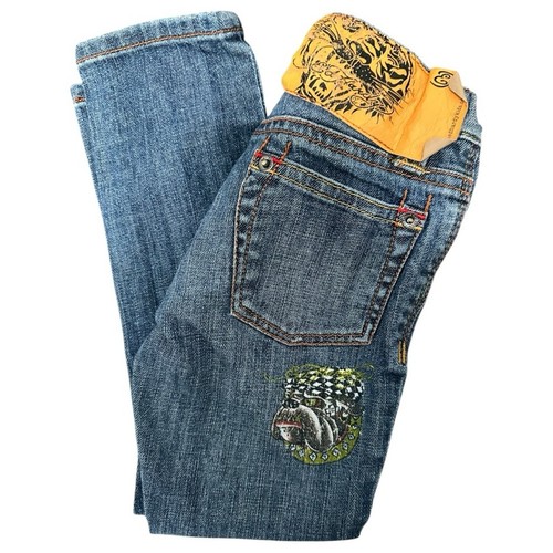 Ed Hardy Uni-Sex Kids 4 Blue Wash Bulldog Union Jack British Flag Bootcut Jeans