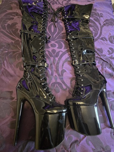 Womens Thigh High Boots Lace Up Belt Buckles Stilettos High Heels Platform Club - Picture 4 of 5