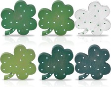 St Patricks Day Decorations for Home, 6pcs Wooden Shamrock Decor Set in Green To
