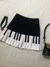 Vintage Y2k Black White Piano Skirt Women Design Fashion Summer Harajuku Mini