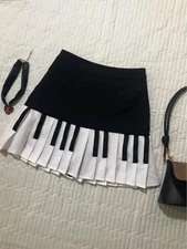 Vintage Y2k Black White Piano Skirt Women Design Fashion Summer Harajuku Mini 