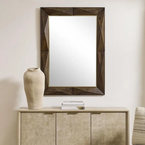 Uttermost 08285 Diamond In The Rough Wall Mirror Dark Walnut Stain and Brass - Picture 6 of 6