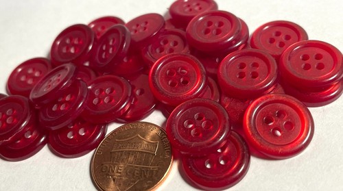 12 Rimmed Pearlized Red 4-hole Plastic Sew-through Buttons 9/16" 14.5mm 12928 - Picture 1 of 3