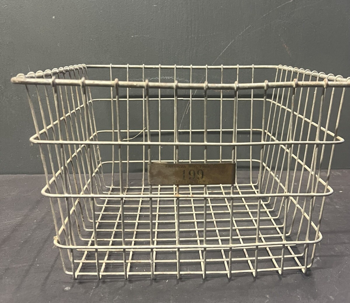 Vintage Wire Gym Locker Basket Swimming Pool Old Number Gold Tag
