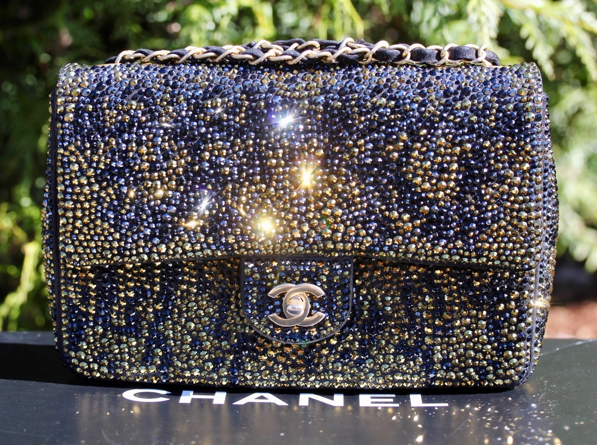 CHANEL *SWAROVSKI CRYSTAL* Strass GHW Classic Flap Bag w/Stones RARE  LIMITED WOW