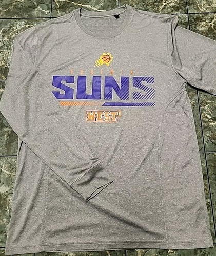 Phoenix Suns Shirt Mens Medium Gray NBA Basketball Crew Neck Long Sleeve Tee New - Picture 2 of 6