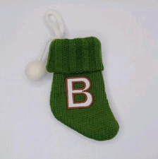 Monogram Letter B Mini 7" Green Knit Christmas Stocking