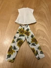 Vintage Barbie Skipper Size Clone Ivory White Top Yellow Flower Print Pants Set