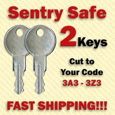 2 Sentry Safe Replacement Keys Cut to Your Key Code 3A3 - 3Z3
