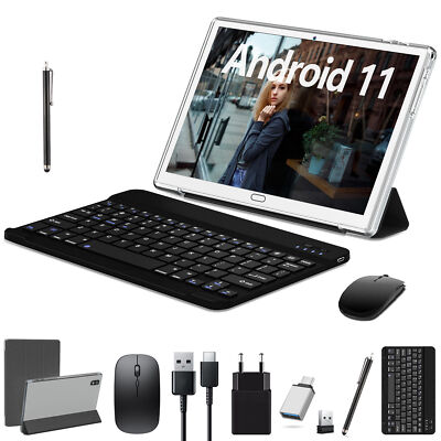 10.1Android 11 Tablets 64GB/128GB ROM4G Cellular with Keyboard,Octa-Core WiFiGPS