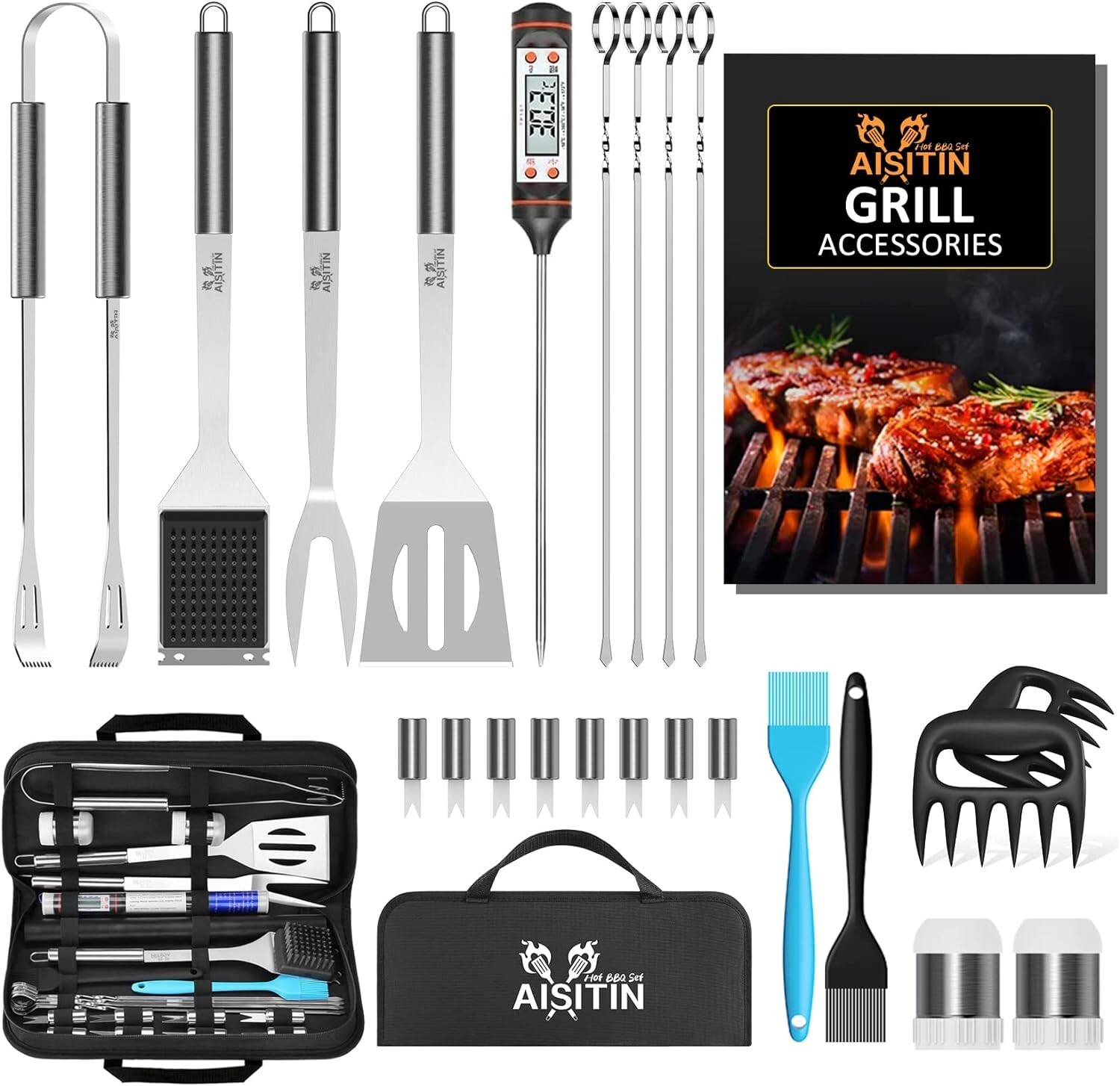 Set Barbecue 24 Pezzi: Utensili Da Grillo In Acciaio Inox Per Grigliate Perfette In Giardino