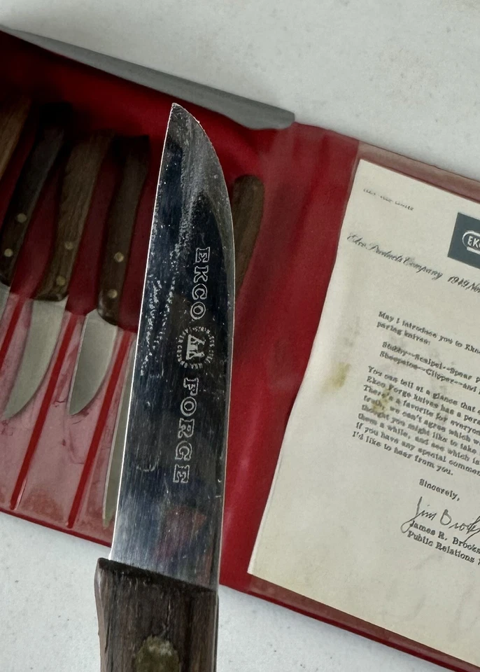 JUEGO DE CUCHILLOS DE FORJA EKCO VINTAGE (7) PIEZAS CUCHILLOS DE PELAR “PERSONALIDAD” con estuche Foto 4 de 4