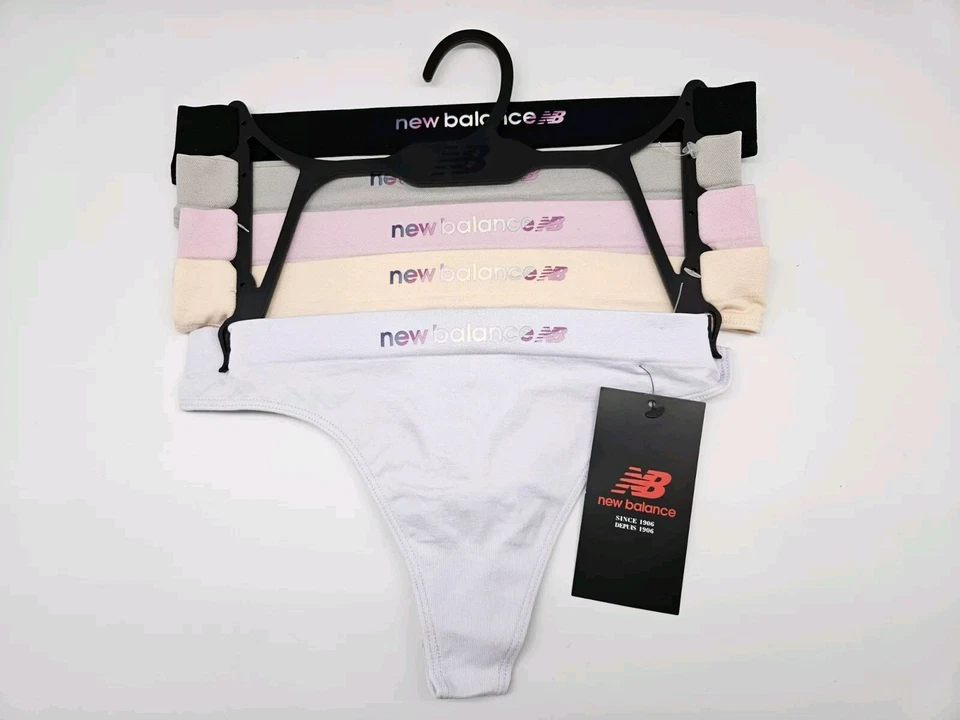 NEW BALANCE 5 Pk Women's M L XL Seamless Logo Thong Black Gray Pink Purple Peach - Image 2 of 4