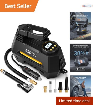Compact 12V Air Compressor with LED Light - Quick Inflation for Car & Bicycle