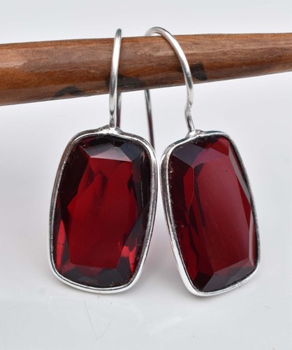 Boucles D'oreilles En Grenat Sur Argent 925 - Puces - Occasion - Pierre Rouge Sur Argent Sterling