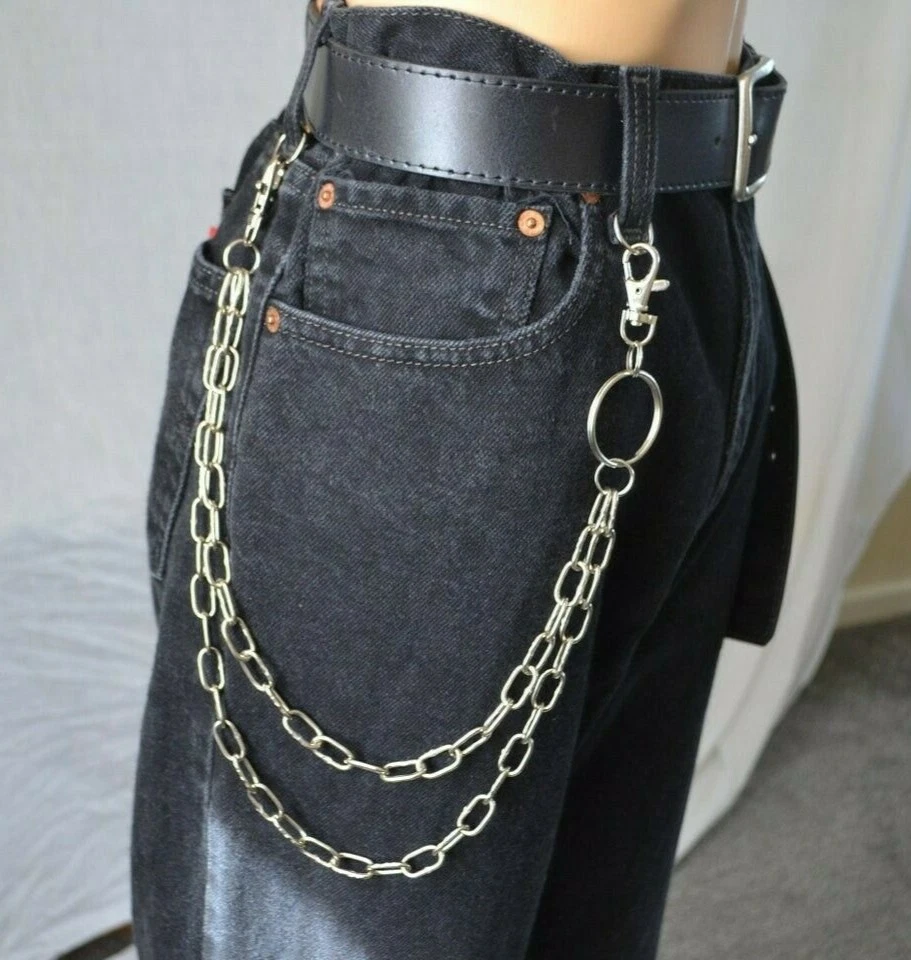 2023 new metal punk style chain belt men's pants chain hundred