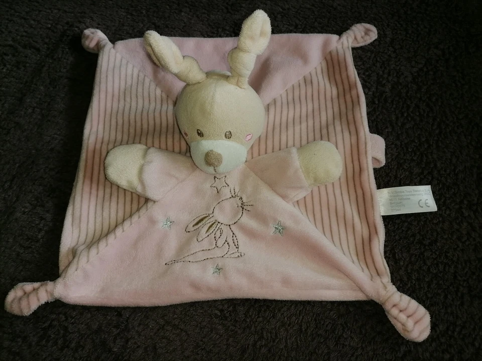 doudou plat lapin rose beige attache tétine Simba toys Kiabi Etat neuf - Photo 1/1