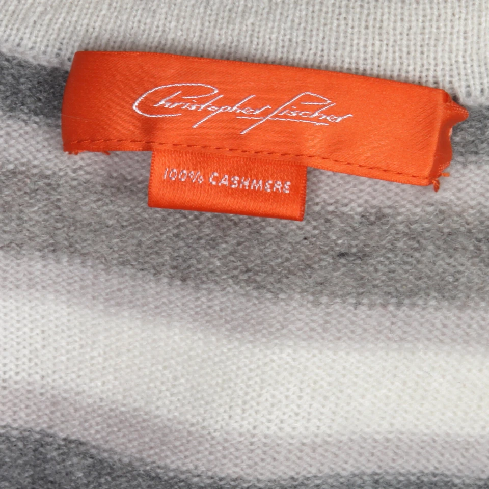 Christopher Fischer 100% Cashmere Cardigan Gray Taupe Stripe  Womens Medium 479 - Image 4 of 4