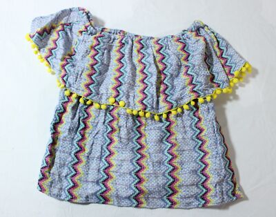 Glamorous Women's Bandeau Pom Pom Trim Crop Top AC2 Stripe Multi Size 4 NWT 