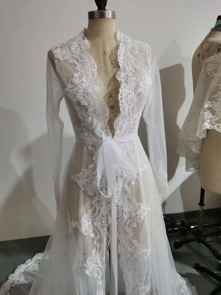 Длинный рукав свадебная куртка свадебное пальто Sweep поезд свадебные накидки обертки - Изображение 3 из 4