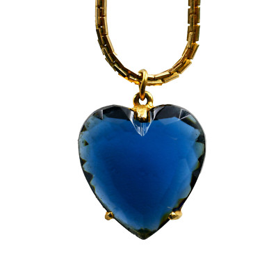 Pauline Rader Sapphire Heart Pendant Necklace Blue Faceted Glass Titanic Vintage