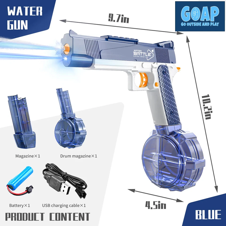 Continuous Fire Electric Water Gun Adult Kids Rechargeable Squirt Gun - Open Box - Image 3 of 4