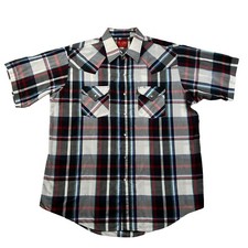 Plains Western Wear Shirt Men's S/S Plaid Pearl Snap Up Black White Red Blue L