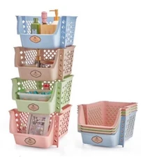 Set of 4 Pastel Stackable Storage Bins