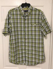 Chaps L Mens Short Sleeve Shirt Green Yellow Blue Plaid Dress Casual Shirt  0017