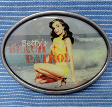 Bettys Beach Patrol Belt Buckle Novelty Pinup Girl Inlay Bottle Opener .BMW962