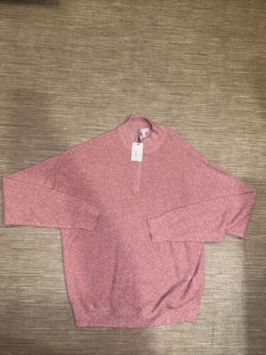 Peter Millar Crown Wool Cotton Kitts Twisted Quarter Zip Lychee Red Sz L NWT - Picture 1 of 5