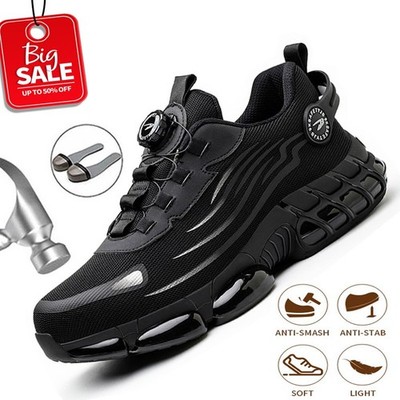 Men Steel Toe Cap Work Safety Shoes Rotating Button Breathable Comfy Sneakers US