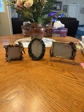 3 vintage enamel metal ornate picture frame  - 3.5 x 3.5. - 5x3.5. -3x3