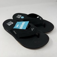 Reef Fanning Flip Flops Mens 9 Black Silver Bottle Opener Slip On Thong Sandals