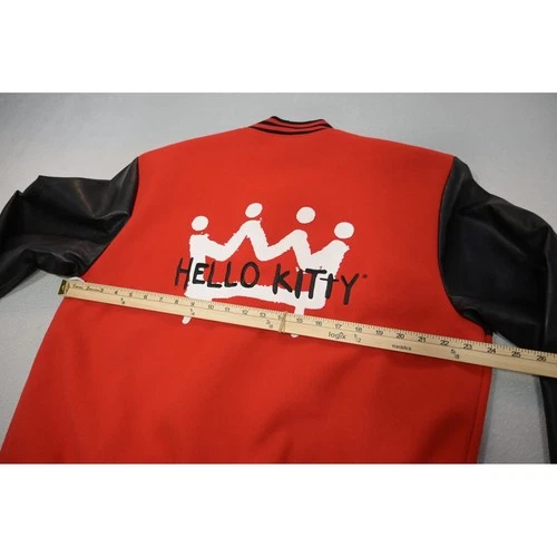 Forever 21 Hello Kitty Varsity Jacket Mens Large Red Black Faux Leather EUC image 9