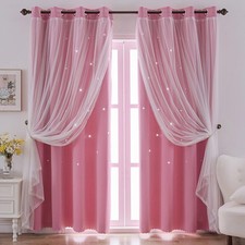 IINDISTAR Star Cutout Kids Window Blackout Curtains for Girl Bedroom Window R...
