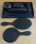 Antique Ebony Dressing Table Set Tray Mirror Brushes etc.