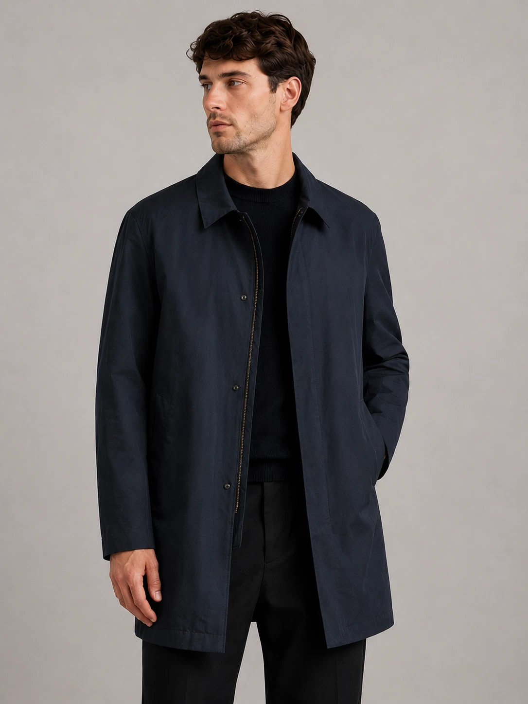 COS Men's Navy Mac Coat Raincoat Size EU 50 Water Resistant Minimalist