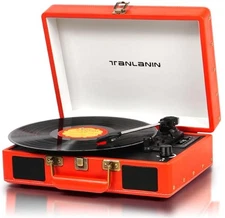 Portable Vinyl Record Player with Bluetooth and USB Recording, Vintage Orange