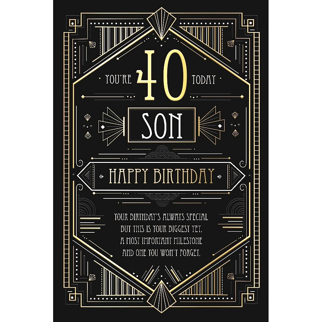 Birthday Card Son 40th 40. **9 Inch Card. Gold foiling. Paper pages inside**