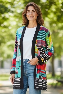 Simply Art by Dolcezza Cover Up / Cardigan Size Med Artsy 3/4 Sleeves Abstract